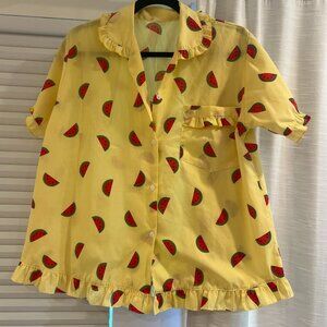 Vintage Collared Watermelon Top with Frill